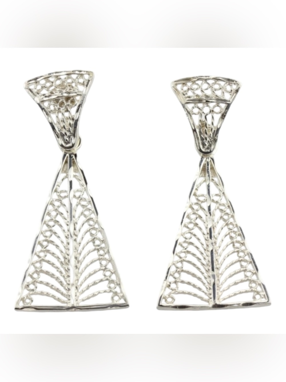 Vintage 925 Filigree Triangle Drop Earrings